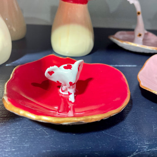 Go Slow Ceramic smykkeskål - Rød skål Elefant med hjerter