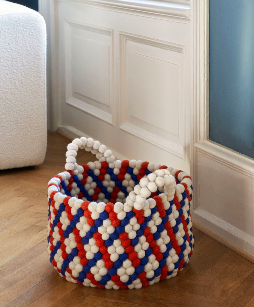 Bead Basket with Handle - Red Basket Weave