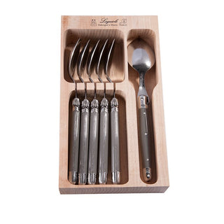 6 stk. Laguiole spiseskeer i trækasse.
 - Grey