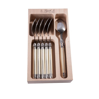 6 stk. Laguiole spiseskeer i trækasse.
 - Ivory