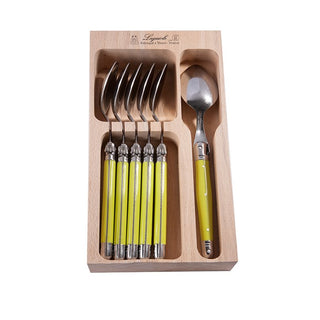 6 stk. Laguiole spiseskeer i trækasse.
 - Lime