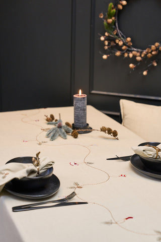 Jule Dug med broderi Neutral 140x360cm