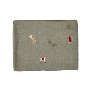 Jule Dug med broderi Grøn - 140x360cm