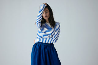 Frau Panama Stripe Bluse - Amparo Blue