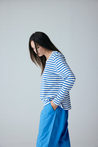 Frau Panama Stripe Bluse - Amparo Blue