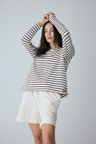 Frau Panama Stripe Bluse - Coffee Quartz