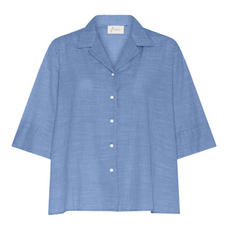 Frau Berlin Bomuld Skjorte - Medium Blue Stripe