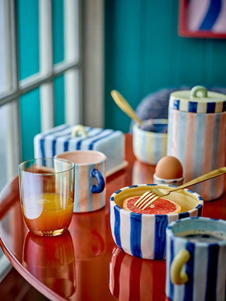 Bloomingville Phoenix - Skål Mørkeblå og lyserød stribet