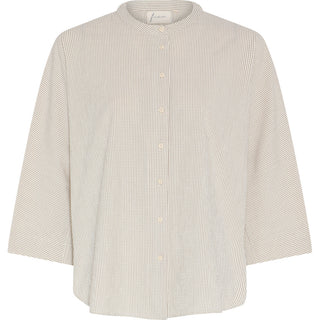 Frau Seoul Kort Skjorte - Tapioca Coffee Stripe