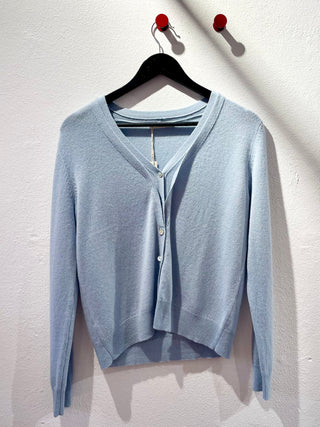 Note Anecdote Cashmere Cardigan med Dobbelt Knapning - Lyseblå