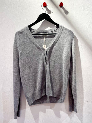 Note Anecdote Cashmere Cardigan med Dobbelt Knapning - Lysegrå