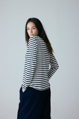 Frau Panama Stripe Bluse - Dark Navy