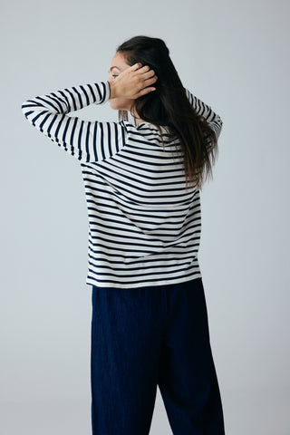 Frau Panama Stripe Bluse - Dark Navy