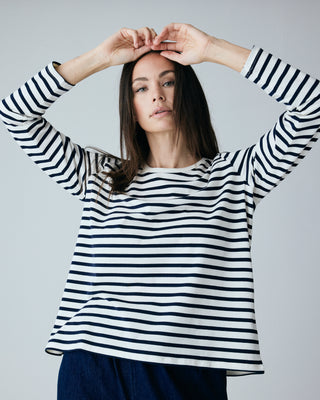 Frau Panama Stripe Bluse - Dark Navy