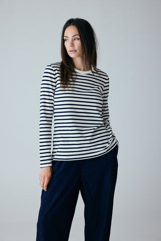 Frau Panama Stripe Bluse - Dark Navy