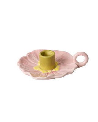 Lyserød Keramik Blomster Lysestage