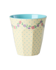 Rice Melamin Medium Kop - Cream Dots and Flowers Print