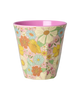Rice Melamin Medium Kop - Dark Pink Flower Power Print