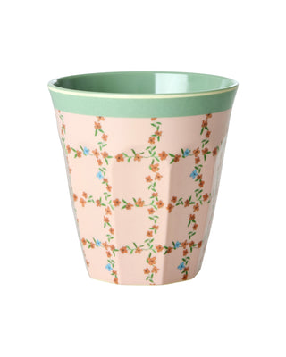 Rice Melamin Medium Kop - Cream Checkered Stencil Print