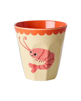 Rice Melamin Medium Kop - Creme New Shrimp Print