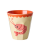 Rice Melamin Medium Kop - Creme New Shrimp Print