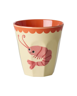 Rice Melamin Medium Kop - Creme New Shrimp Print