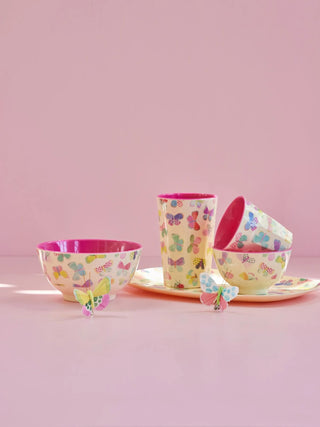 Rice Melamin Medium Kop - Cream Butterfly Print