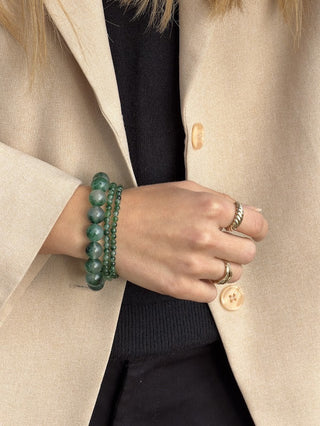 Soi Krystal Armbånd 6mm - Grøn Moss Agat