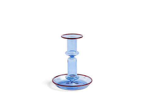 FLARE lysestage i glas - str. Medium - Farve: Blå med rød kant