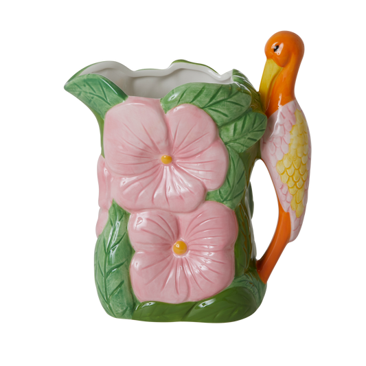 rice keramik kande/vase - Grøn med fugl