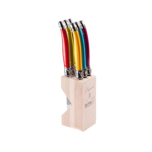 6 stk. Laguiole steakknive i træblok
 - Ass farver
 Design: RAINBOW