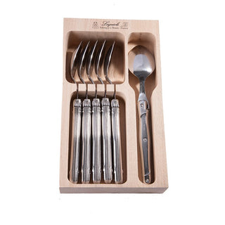 6 stk. Laguiole spiseskeer i trækasse.
 - Stainless Steel