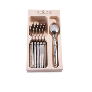 6 stk. Laguiole Teskeer i trækasse - Stainless Steel
