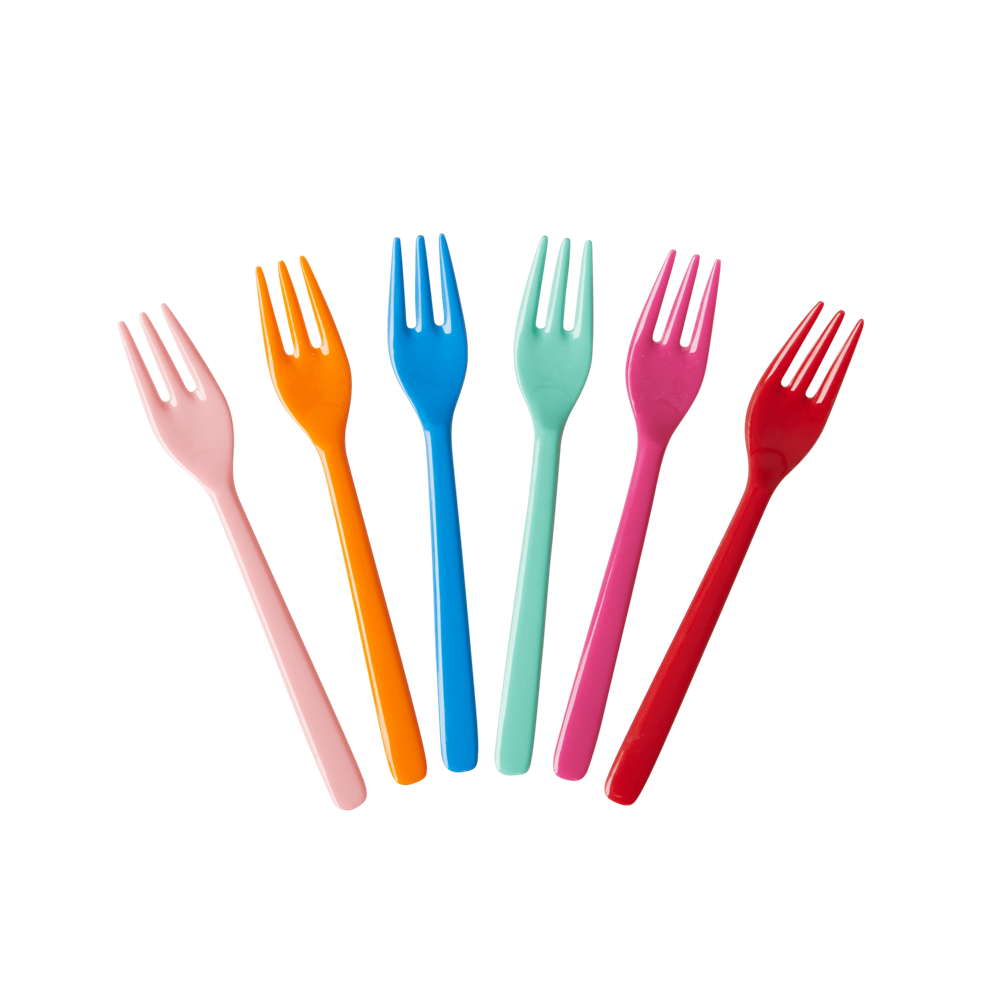 Melamine kage gaffel - Farve: Lyserød, orange, blå, grøn, pink, rød