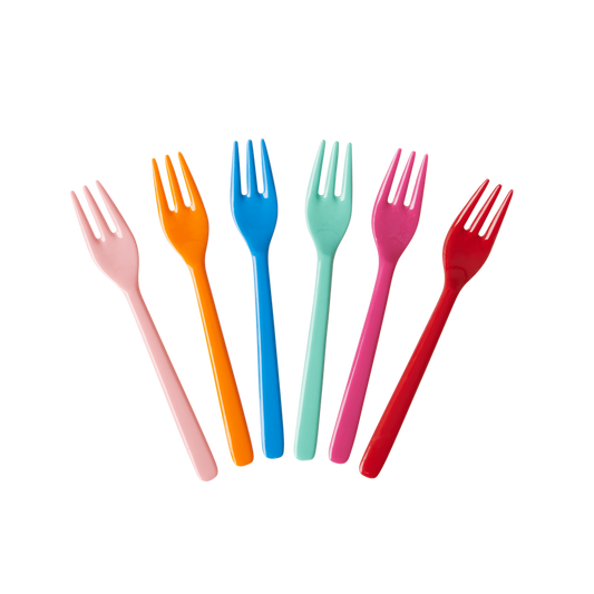 Melamine kage gaffel - Farve: Lyserød, orange, blå, grøn, pink, rød