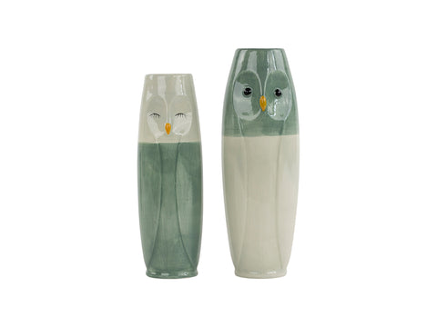 Speedtsberg vaser/lysestage med ugle ansigt 6 x 17 cm - Farve: Lysegrøn og Mørkegrøn