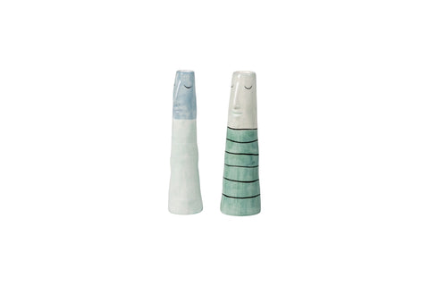 Speedtsberg vaser/lysestage med ansigt 6 x 20cm - Farve Aqua og grøn